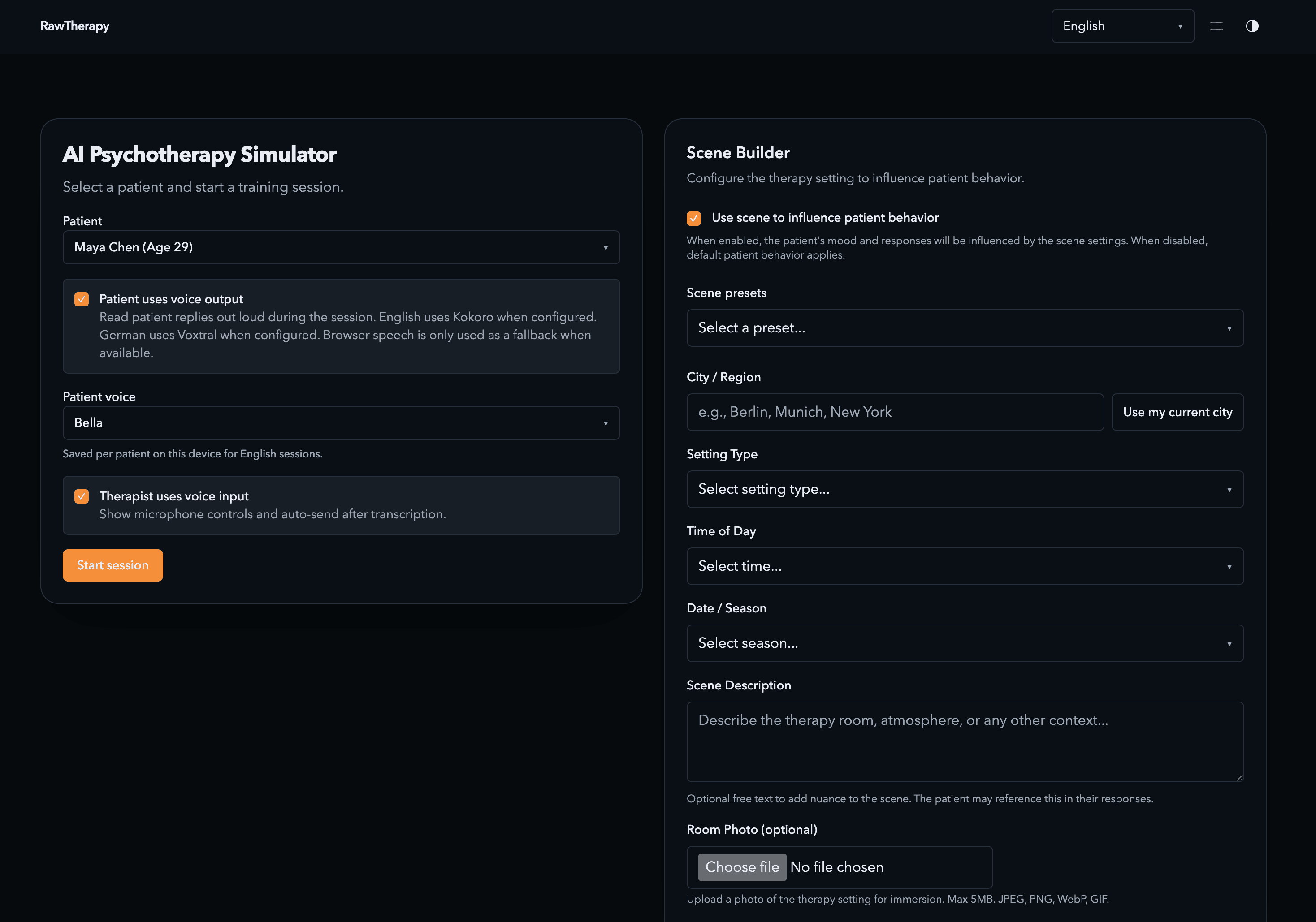 RawTherapy therapist screen 1