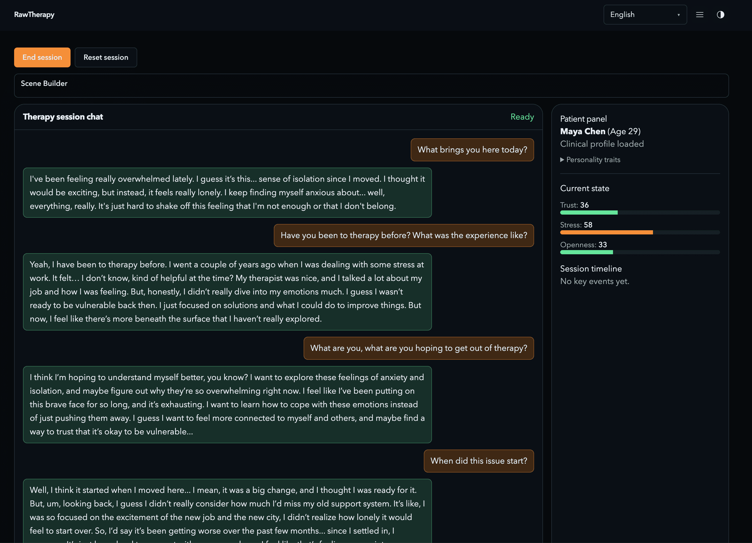 RawTherapy therapist screen 2